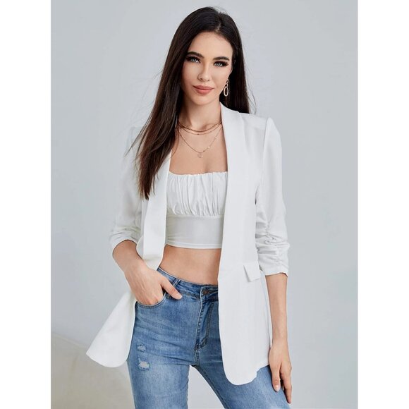 Black Longline Blazer Open Front Minimalist Business Casual - Picture 4 of 6